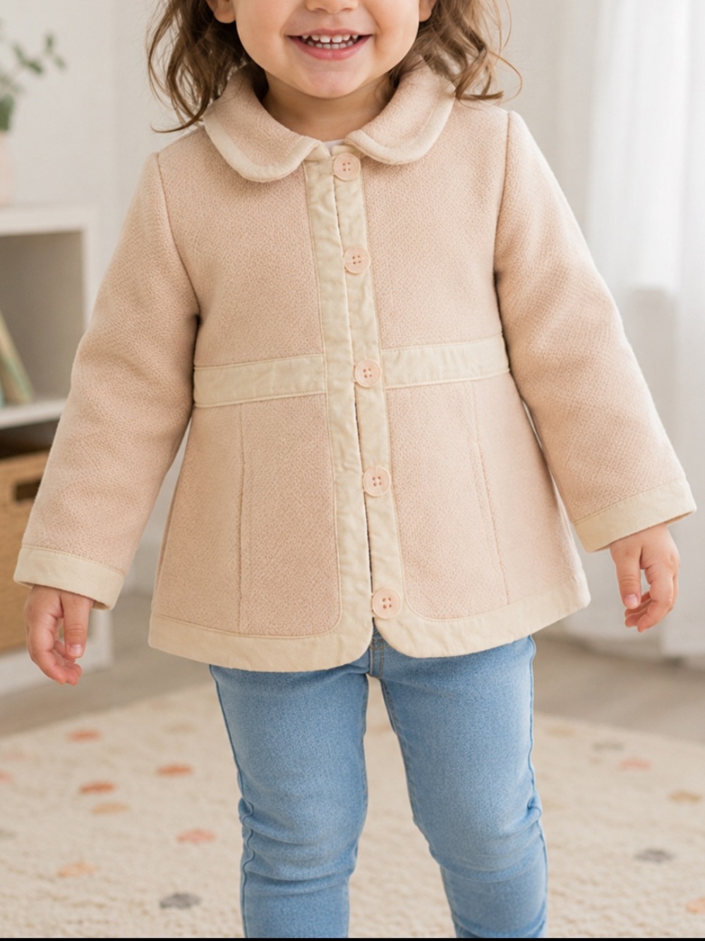 JANIE AND JACK Pink Wool Blend Pea Coat Size 12-24 Months